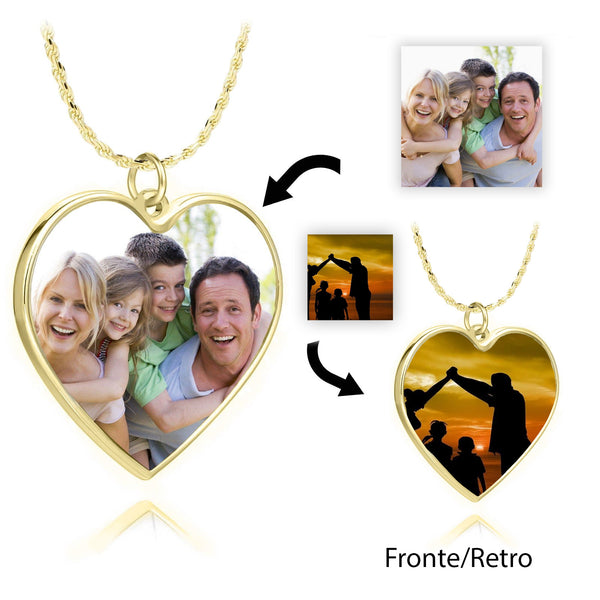 Collana Foto Fronte/Retro Personalizzata Cuore Maglia Corda